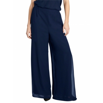 Gina Bacconi Chiffon Layered Trousers With Slits, Navy