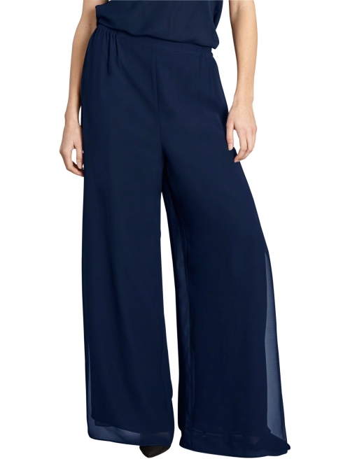 Gina Bacconi Chiffon Layered Trousers With Slits, Navy