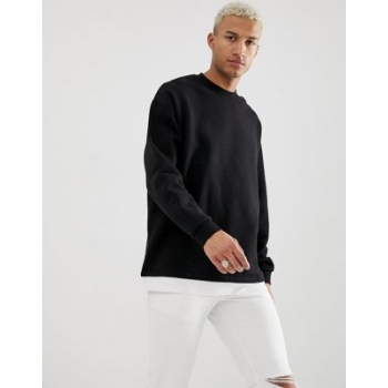 ASOS DESIGN oversized sweatshirt with t-shirt hem in black