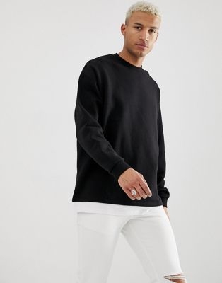 ASOS DESIGN oversized sweatshirt with t-shirt hem in black