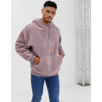 ASOS DESIGN oversized hoodie in purple borg