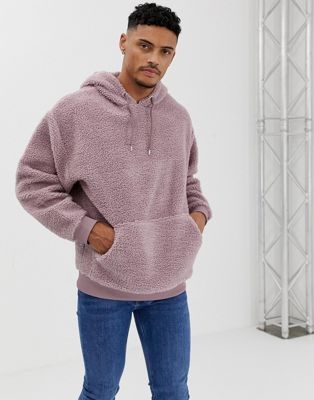 ASOS DESIGN oversized hoodie in purple borg