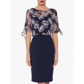 Gina Bacconi Arietta Embroidered Lace Overtop Dress, Spring Navy