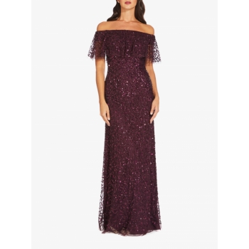 Adrianna Papell Beaded Long Maxi Dress, Night Plum