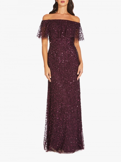 Adrianna Papell Beaded Long Maxi Dress, Night Plum