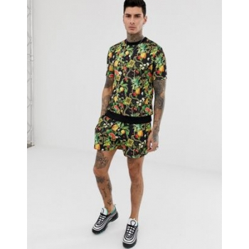 ASOS DESIGN tracksuit short sleeve sweatshirt / relaxed jersey short shorts in fruit and chain print