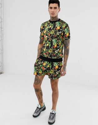 ASOS DESIGN tracksuit short sleeve sweatshirt / relaxed jersey short shorts in fruit and chain print