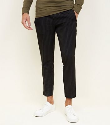 Black Pinstripe Drawstring Trousers