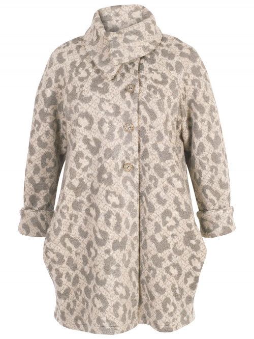 Chesca Animal Jacquard Coat, Beige/Grey