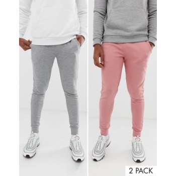 ASOS DESIGN skinny joggers 2 pack grey marl / pink