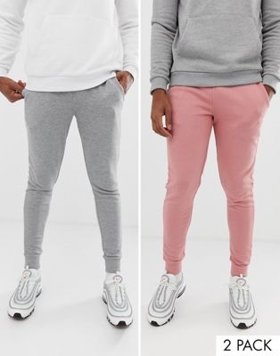 ASOS DESIGN skinny joggers 2 pack grey marl / pink