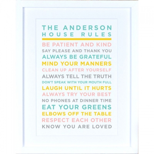 Megan Claire - Personalised House Rules Framed Print, Pastels