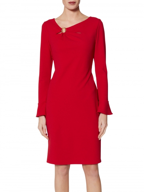 Gina Bacconi Nelly Scuba Flute Sleeve Dress, Red