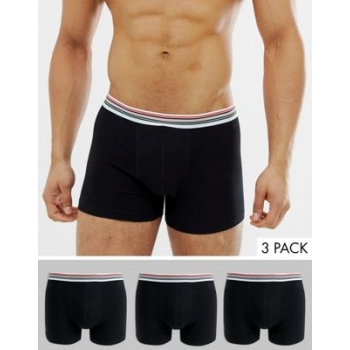 ASOS DESIGN 3 pack trunks in black with striped waistband save