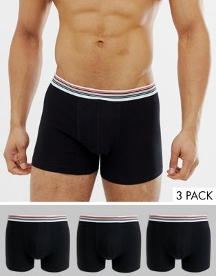 ASOS DESIGN 3 pack trunks in black with striped waistband save