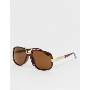 ASOS DESIGN aviator sunglasses in crystal brown with gold details