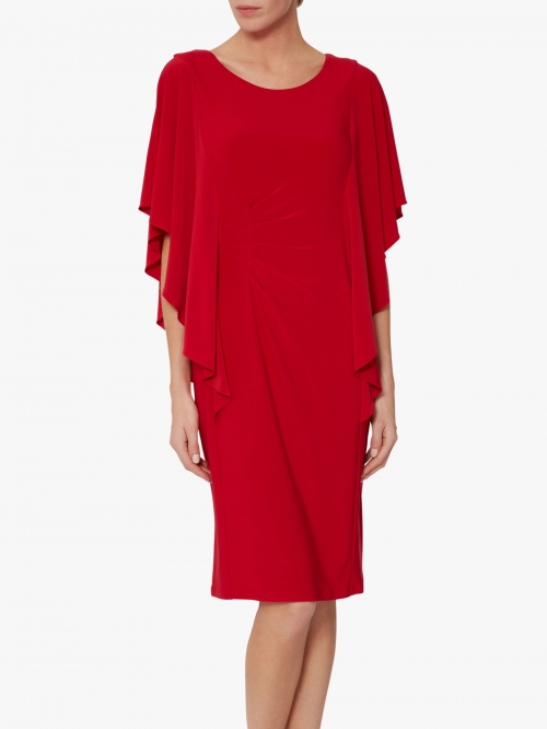 Gina Bacconi Rene Jersey Waterfall Sleeve Dress, Red