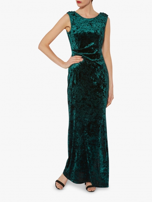 Gina Bacconi Anabelle Velvet Maxi Dress, Dark Green