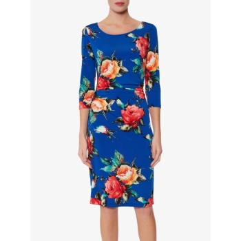 Gina Bacconi Yanina Floral Dress, Royal Blue/Multi