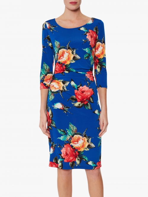 Gina Bacconi Yanina Floral Dress, Royal Blue/Multi