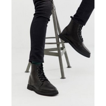 ASOS DESIGN lace up boots in black leather with chunky sole