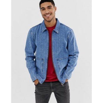 ASOS DESIGN zip through worker denim jacket with distressing