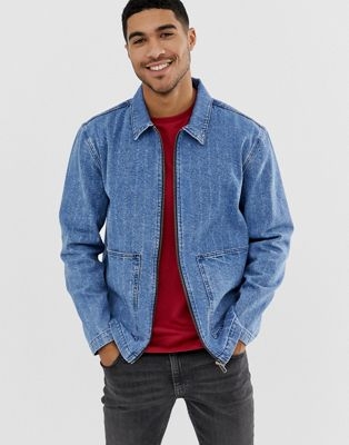 ASOS DESIGN zip through worker denim jacket with distressing