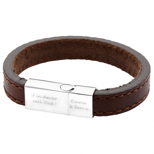 Under the Rose Personalised Men's Engraved Bracelet, Brown