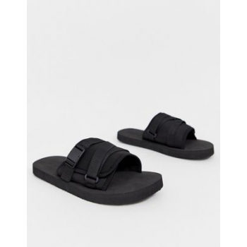 ASOS DESIGN tech sliders in black with tape straps