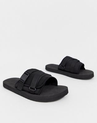 ASOS DESIGN tech sliders in black with tape straps