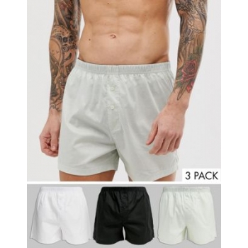 ASOS DESIGN 3 pack woven boxer monochrome save