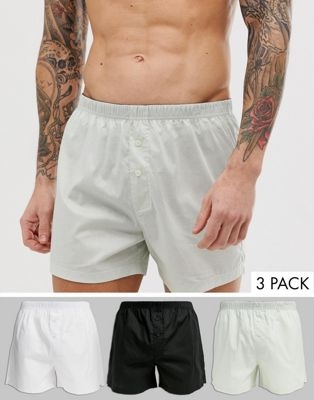 ASOS DESIGN 3 pack woven boxer monochrome save