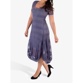 Chesca Sheer & Stripe Crush Pleat Drape Dress, Hyacinth