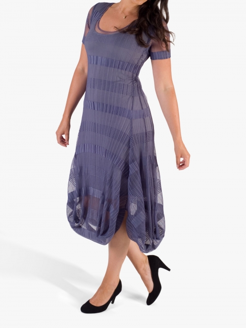 Chesca Sheer & Stripe Crush Pleat Drape Dress, Hyacinth