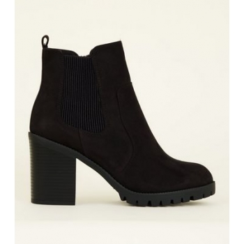 Wide Fit Black Suedette Block Heel Chunky Boots