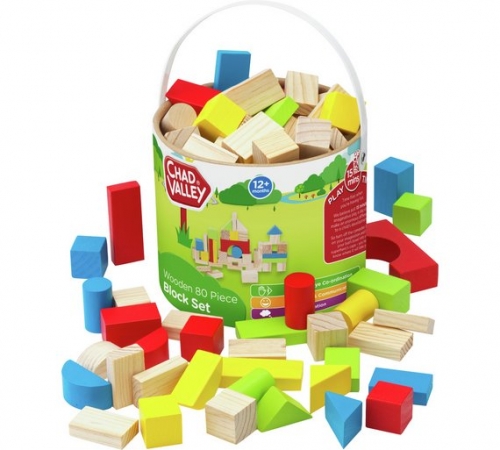 Chad Valley PlaySmart Wooden Block Set - 80 Pieces