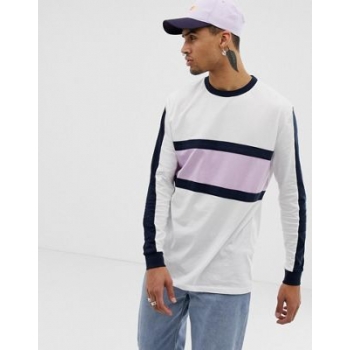 ASOS DESIGN organic relaxed longline long sleeve t-shirt with body and sleeve colour block in white