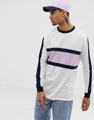 ASOS DESIGN organic relaxed longline long sleeve t-shirt with body and sleeve colour block in white