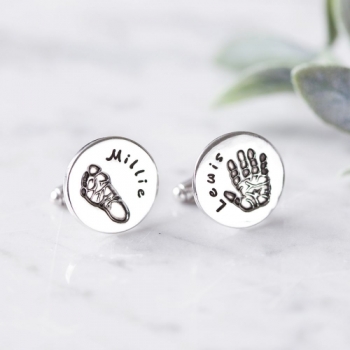 Under the Rose Personalised Hand or Footprint Cufflinks, Round