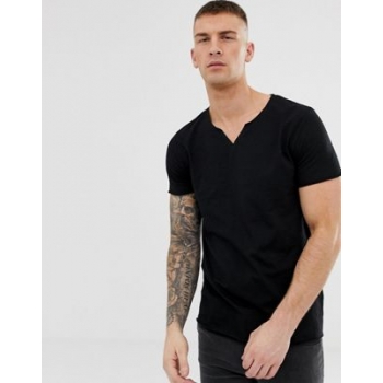 ASOS DESIGN t-shirt with notch neck in black