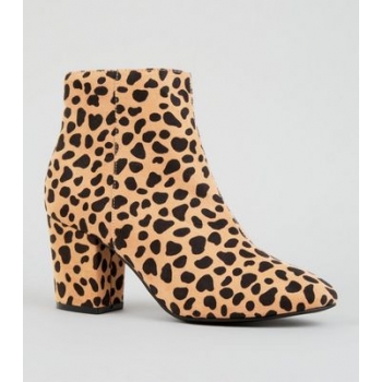 Brown Leopard Print Mid Block Heel Ankle Boots