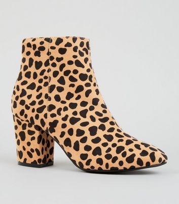 Brown Leopard Print Mid Block Heel Ankle Boots