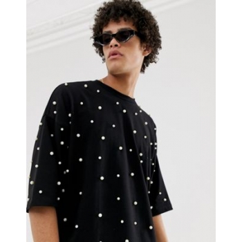 ASOS DESIGN oversized t-shirt with all-over pearls in heavyweight fabric in black