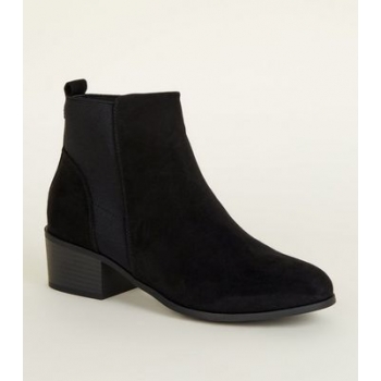 Black Suedette Low Block Heel Chelsea Boots