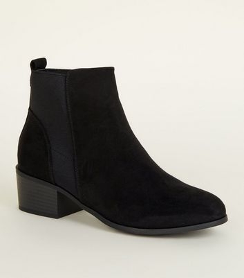 Black Suedette Low Block Heel Chelsea Boots