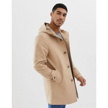 ASOS DESIGN hooded trench coat with shower resistance in stone