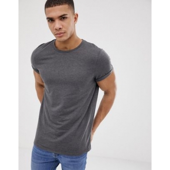 ASOS DESIGN t-shirt with crew neck with roll sleeve in charcoal marl