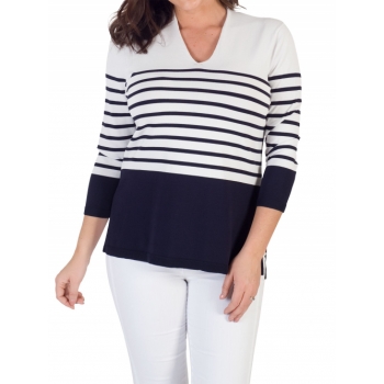 Chesca Stripe V-Neck Jumper, Ivory/Navy