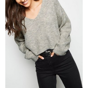 Pale Grey Ribbed Crop Jumper