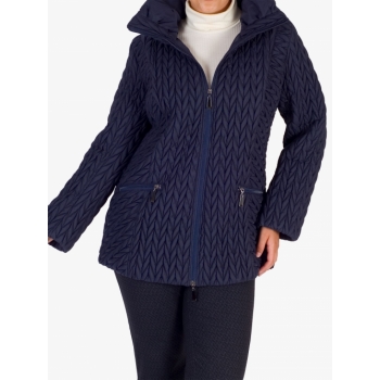 Chesca Cable Embroidered Quilted Coat, Blue